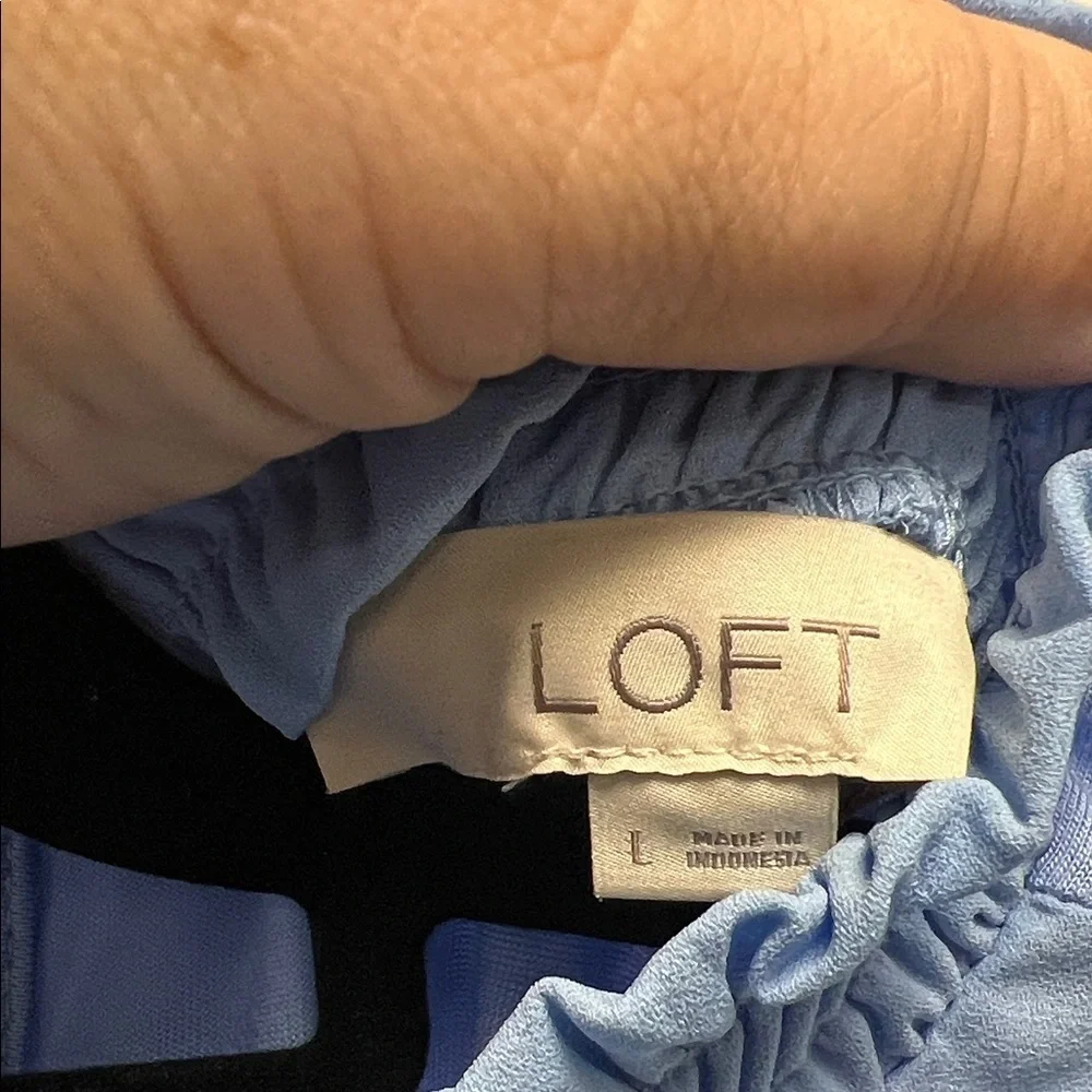 LOFT Sky Blue Blouse with Delicate Lace Accents